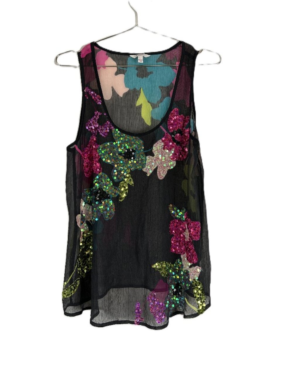 Candies Sequin Floral Sheer Chiffon Tank L